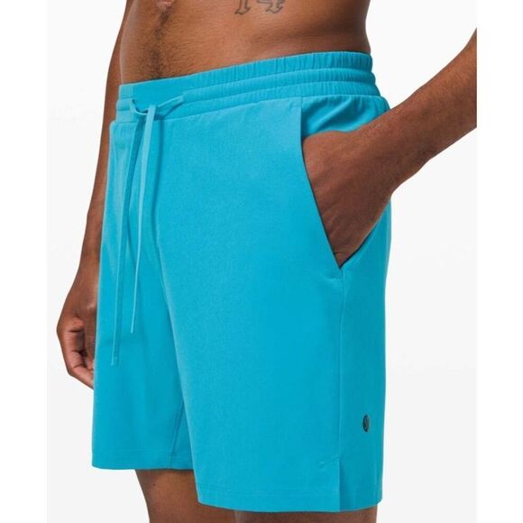Lululemon Channel Cross 7” lined TURQUOISE TIDE SHORTS BATHING SUIT MENS sz M - Picture 1 of 6